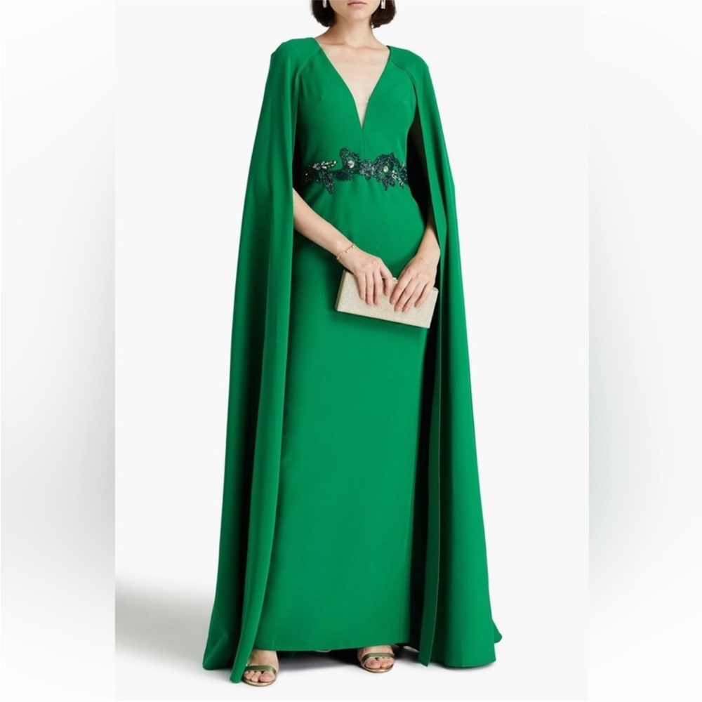 Chic Green Maxi Dress with Cape